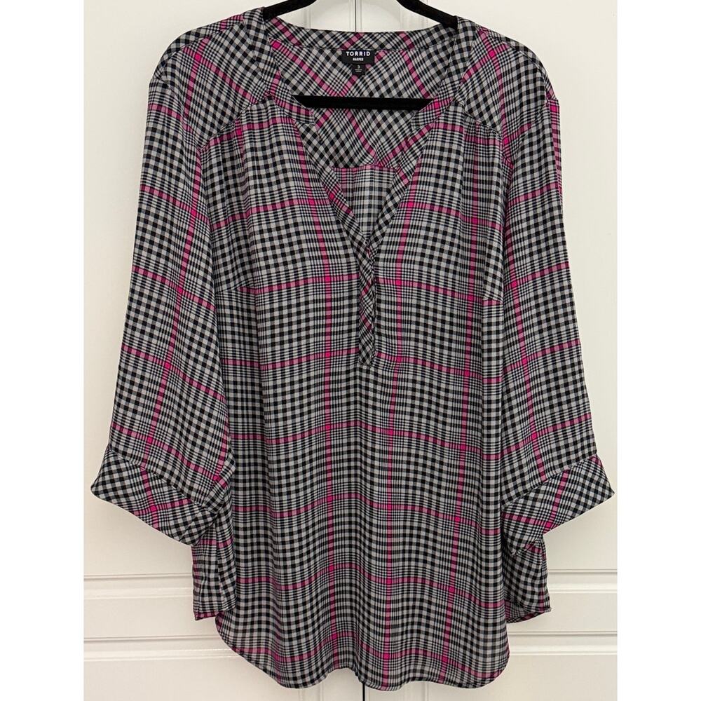 Torrid Harper 3/4 Sleeve Plaid Blouse 3X